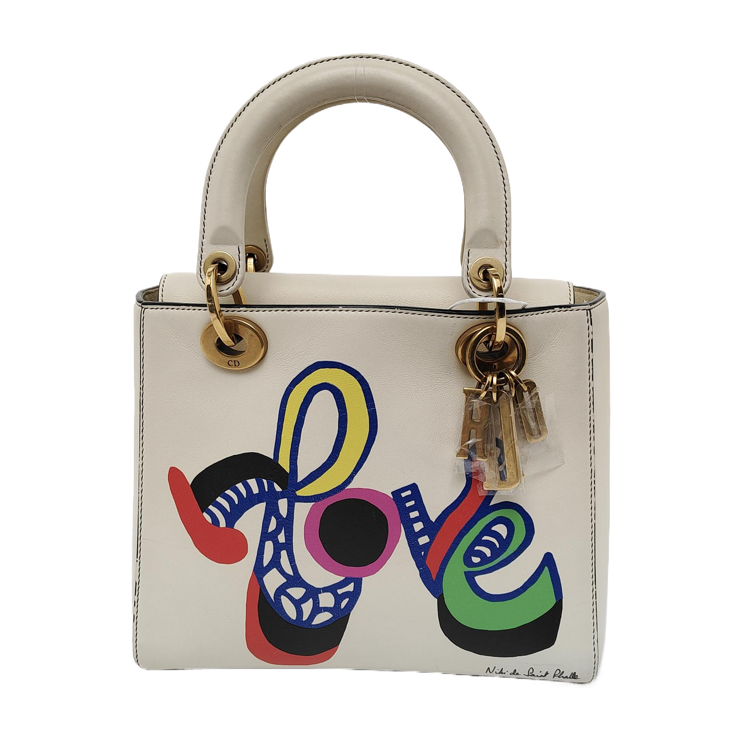 Dior Lady Medium Love Calfskin With Tone Hardware Leather White Travel Bag