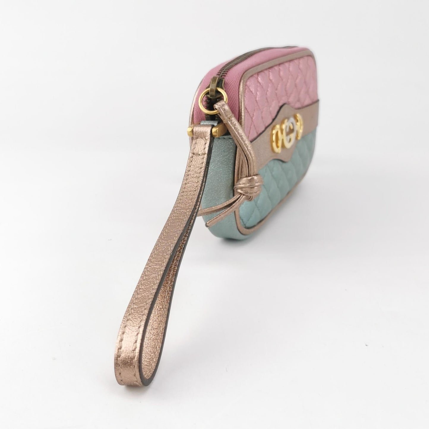 Gucci Teal rsebit Pouch Leather Pink Mini Clutch Bag Pouch 1