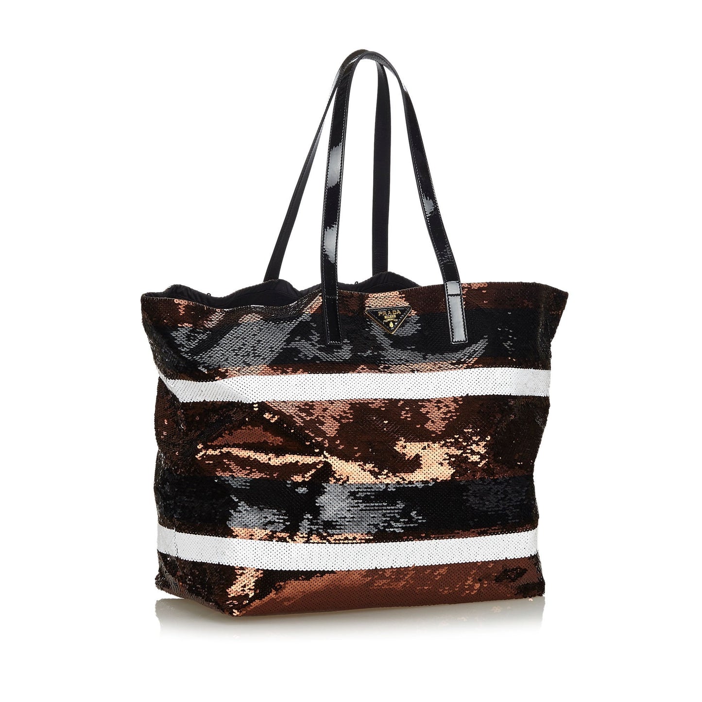 Prada Fabric Sequined Tote Bag Italy Nylon Black Tote Bag Italy