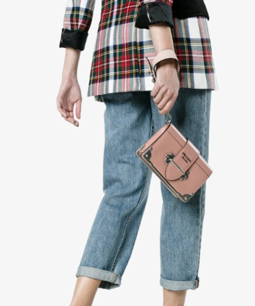Prada Cahier Calf Bag Leather Calf Leather Pink Travel Bag