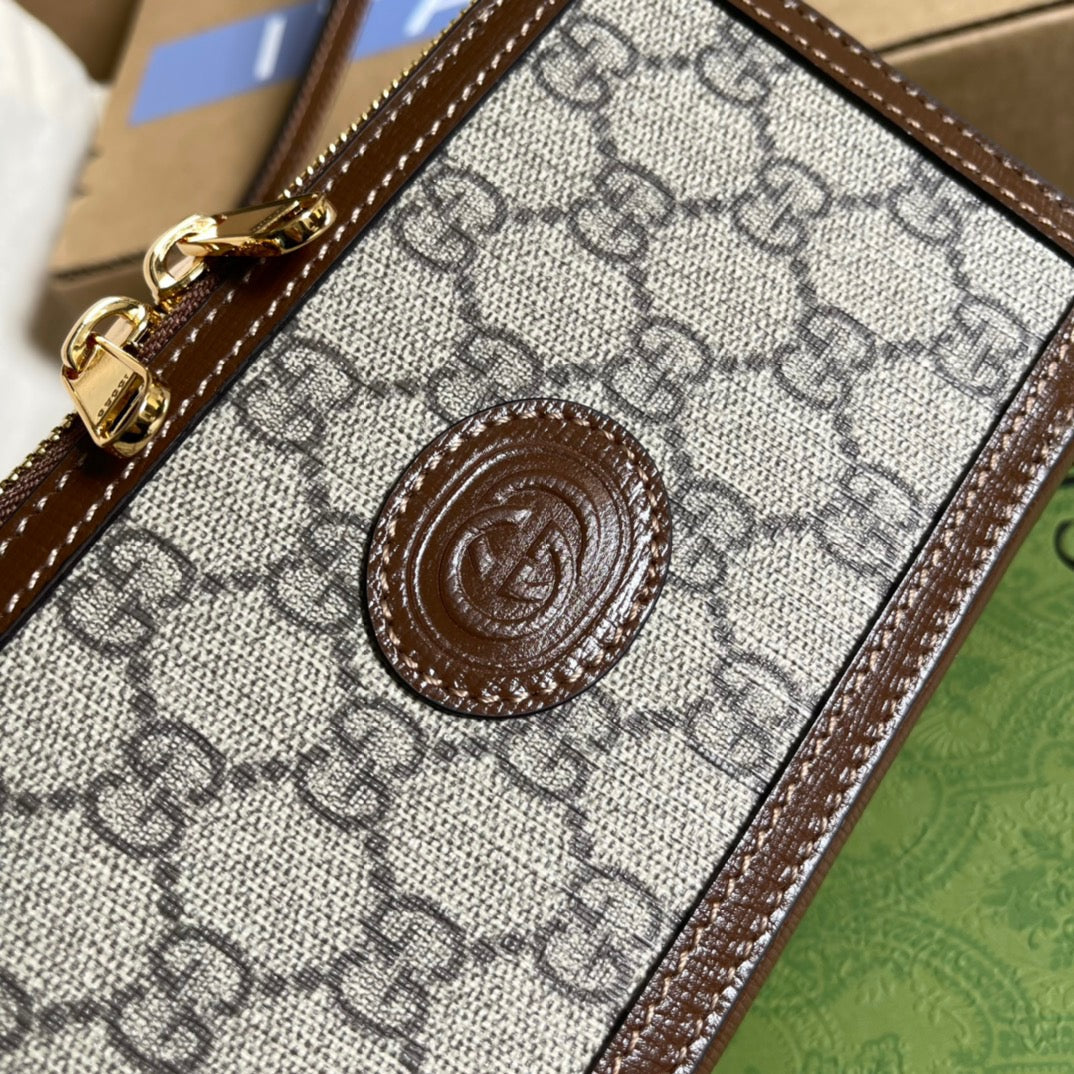 gg Interlocking G Ebony gg Canvas Brown Beige Mini Travel Bag