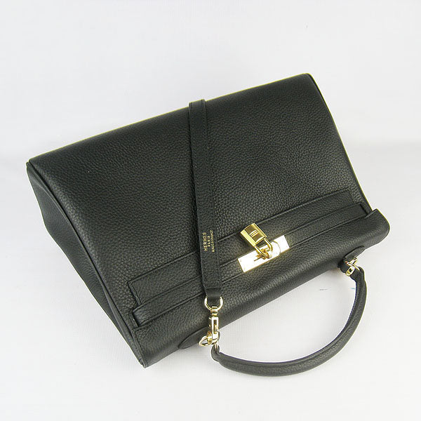 Hermes Luxury Kelly Cm Togo Handbag Golden Leather Black Travel Bag