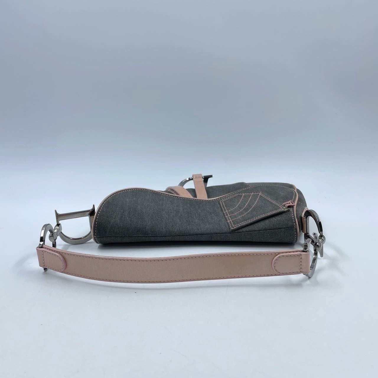 Dior Saddle Grey With Pocket And Trim Shoulder Leather Denim Shoulder Bag