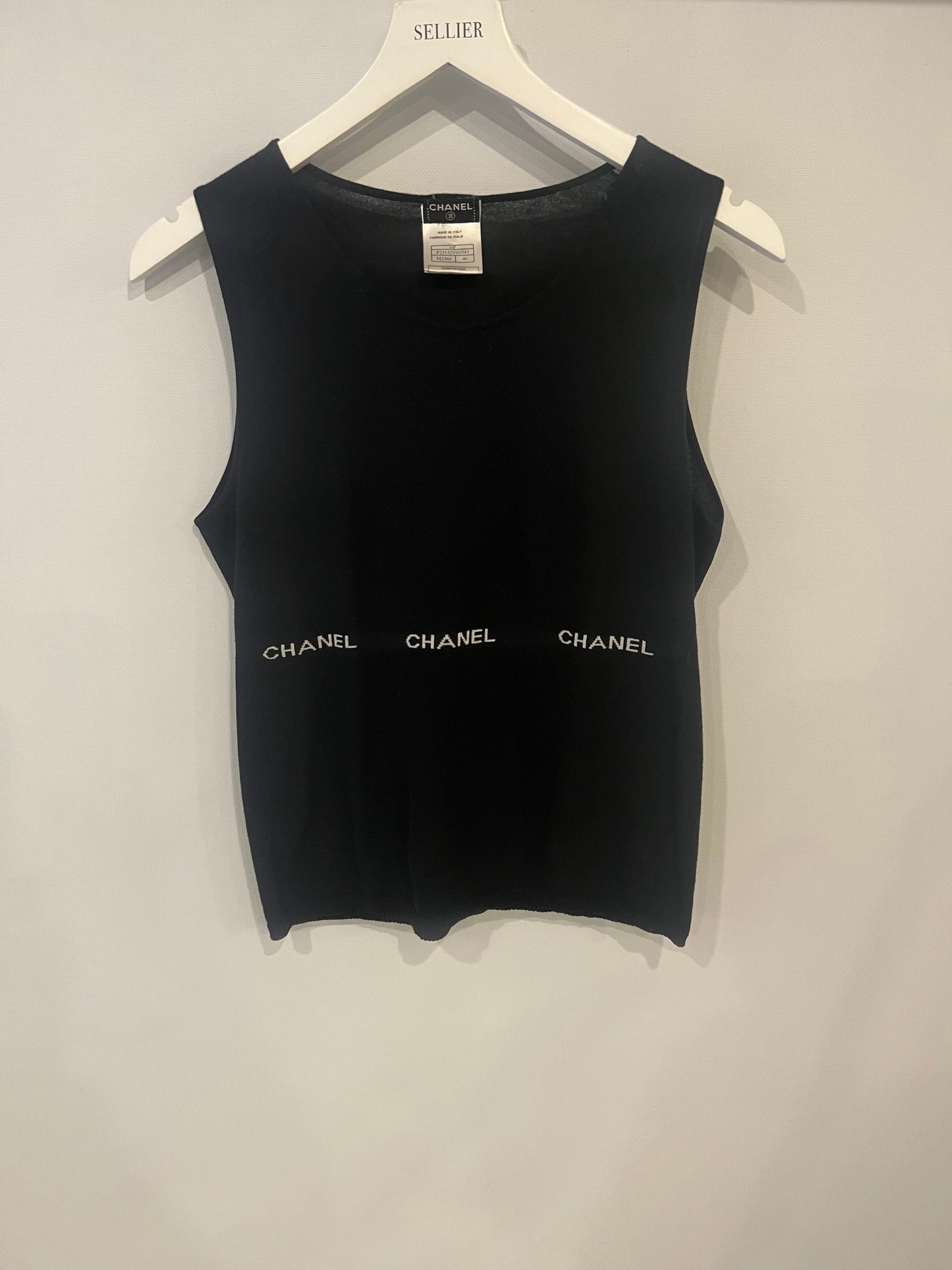 Chanel 2004 Black Sleeveless Tank Top with White Logo Print Detail Size FR 40 (UK 12) Apparel