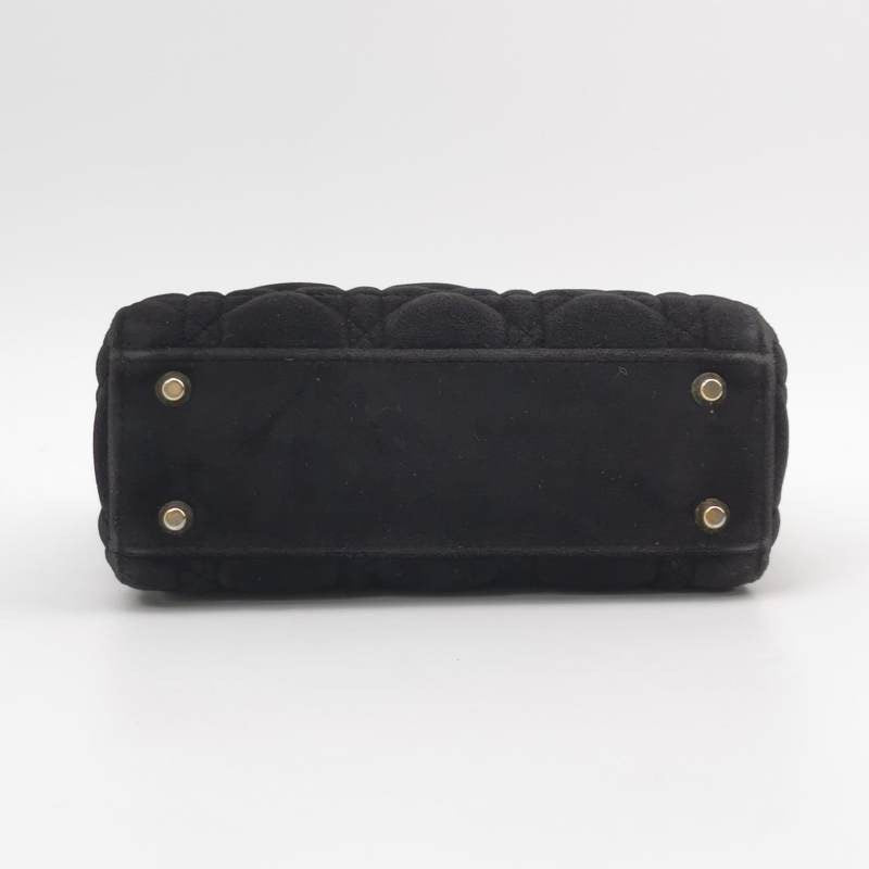 Dior Lady Mini With Light Tone Hardware And Suede Black Travel Bag