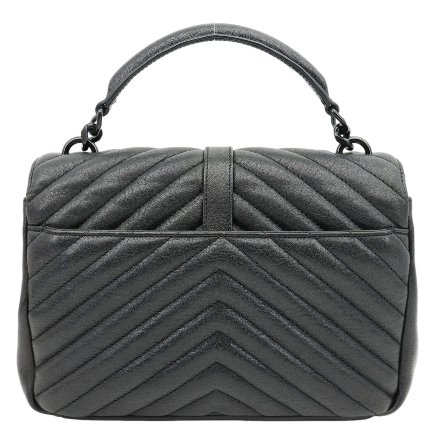YSL Saint Laurent Yves College Classic Chevron Shoulder Bag Leather Black Medium