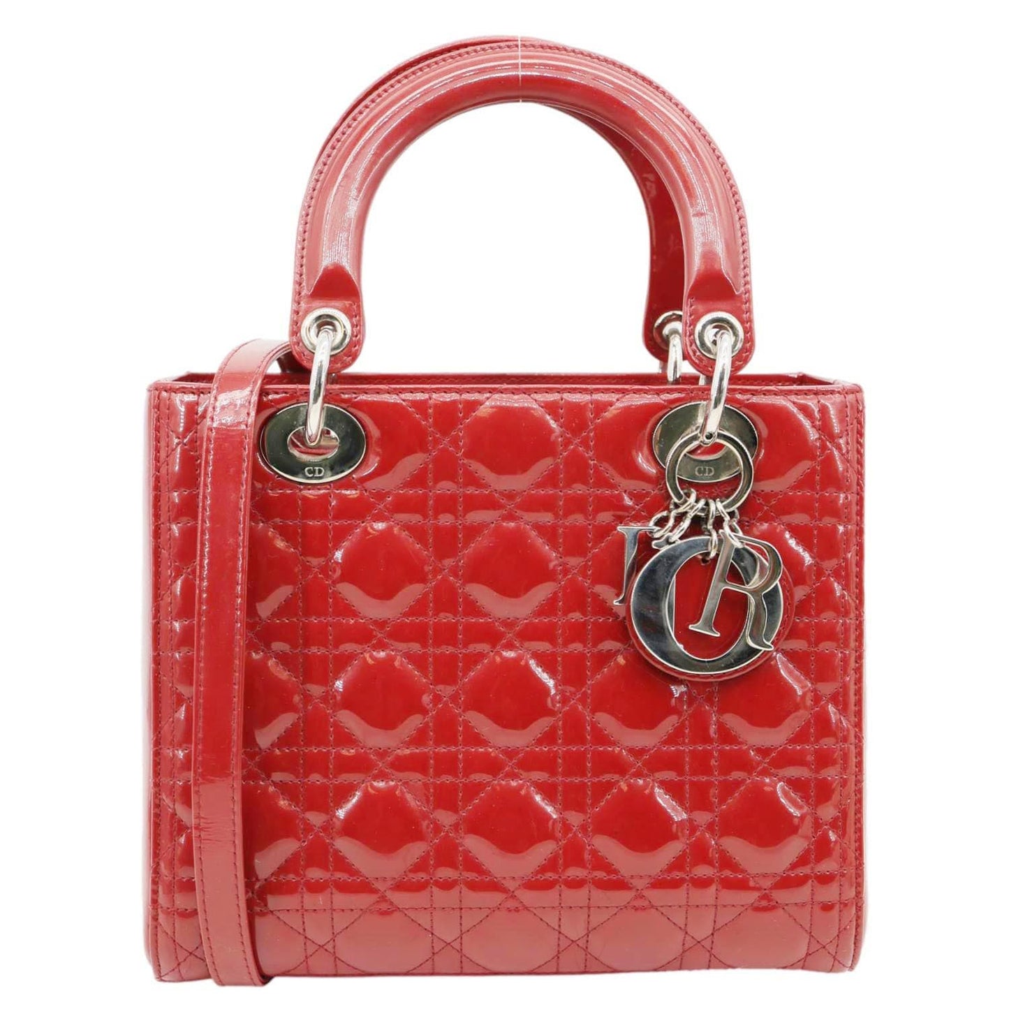 Dior Shoulder Bag Lady Burgundy Leather Patent Quilted