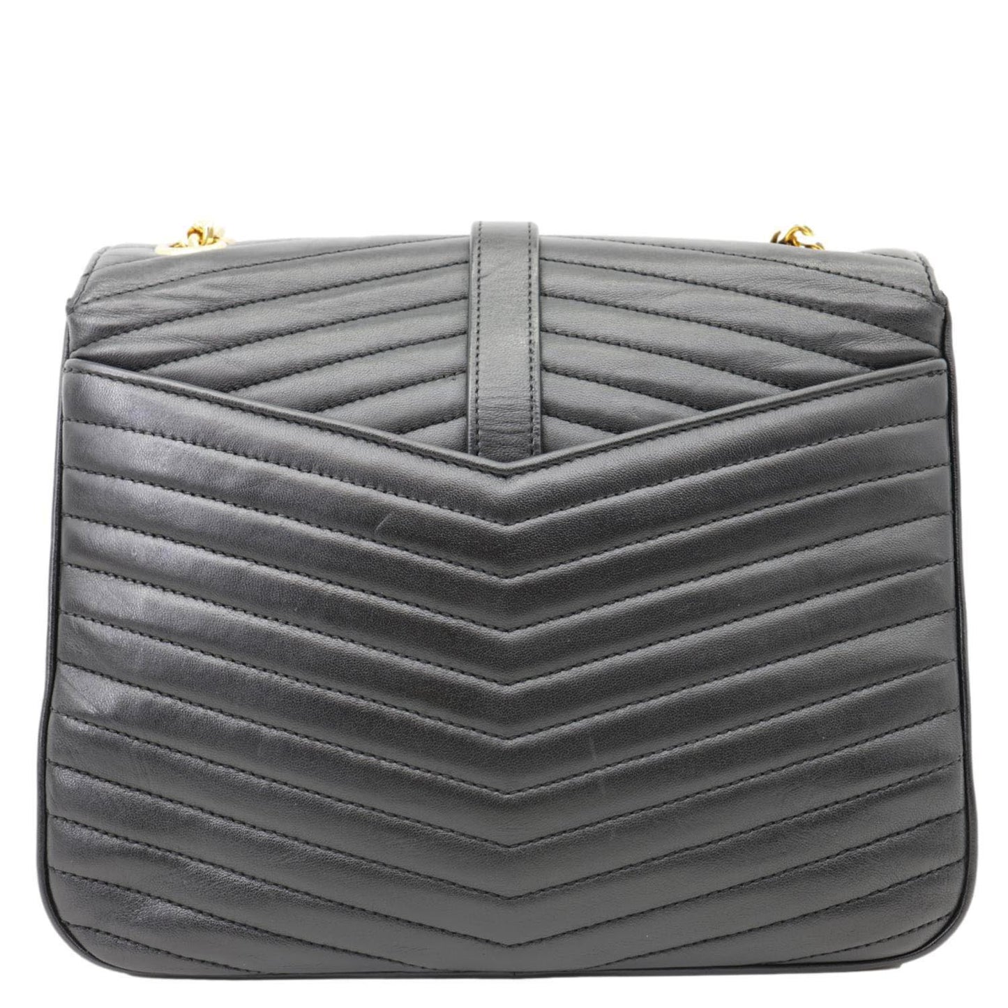 YSL Saint Laurent Yves Sulpice Chevron Crossbody Bag Leather Matelasse Black