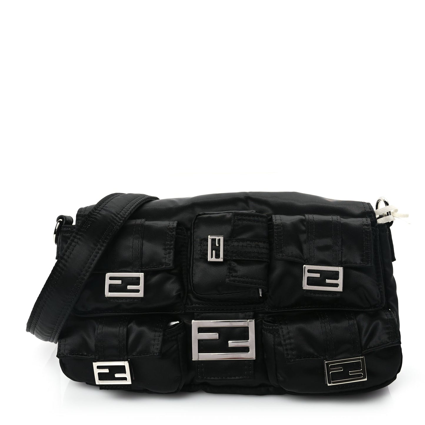 Fendi Handbag Econyl Cuoio Romano Multipocket Baguette Nylon Black Shoulder Bag