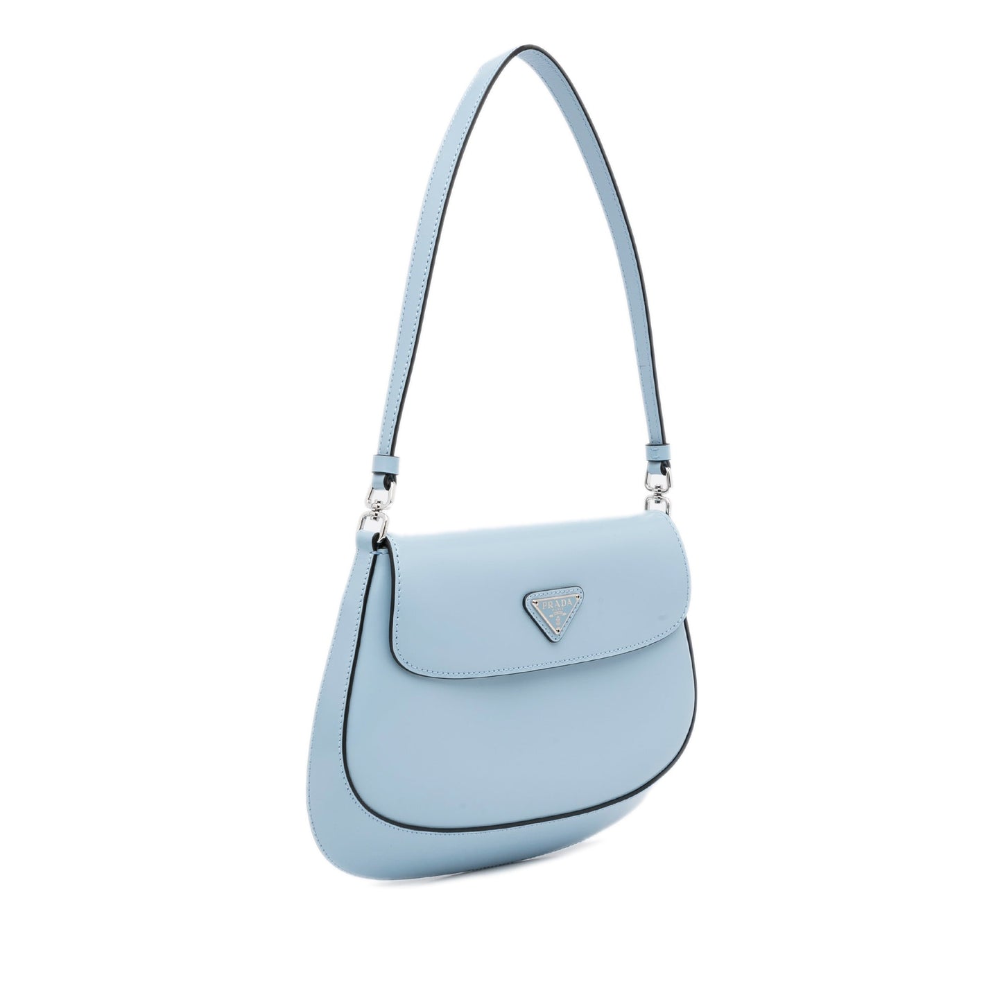 Prada Cleo Light Luxury Handbag Leather Blue Travel Bag