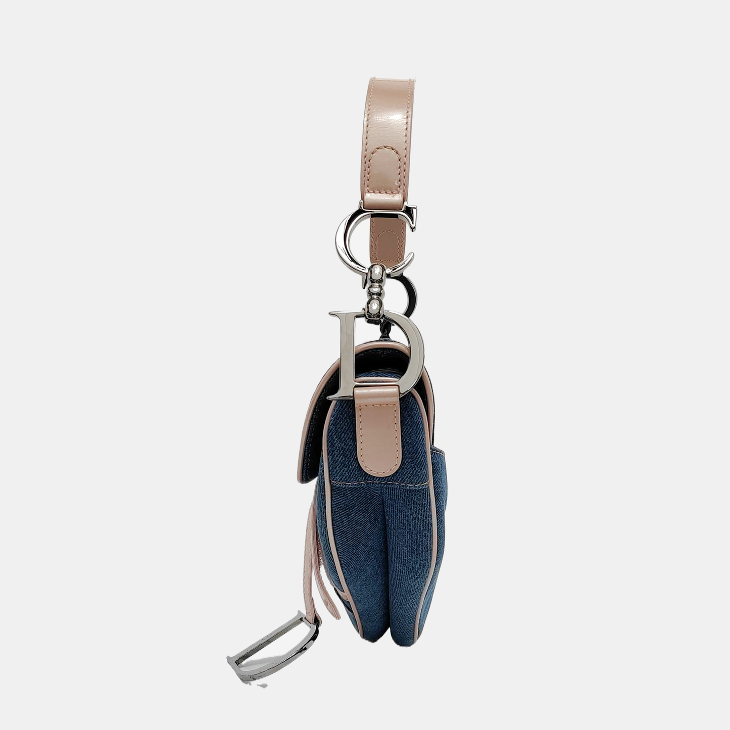 Dior Saddle With Pocket And Pink Trim Shoulder Leather Denim Shoulder Bag
