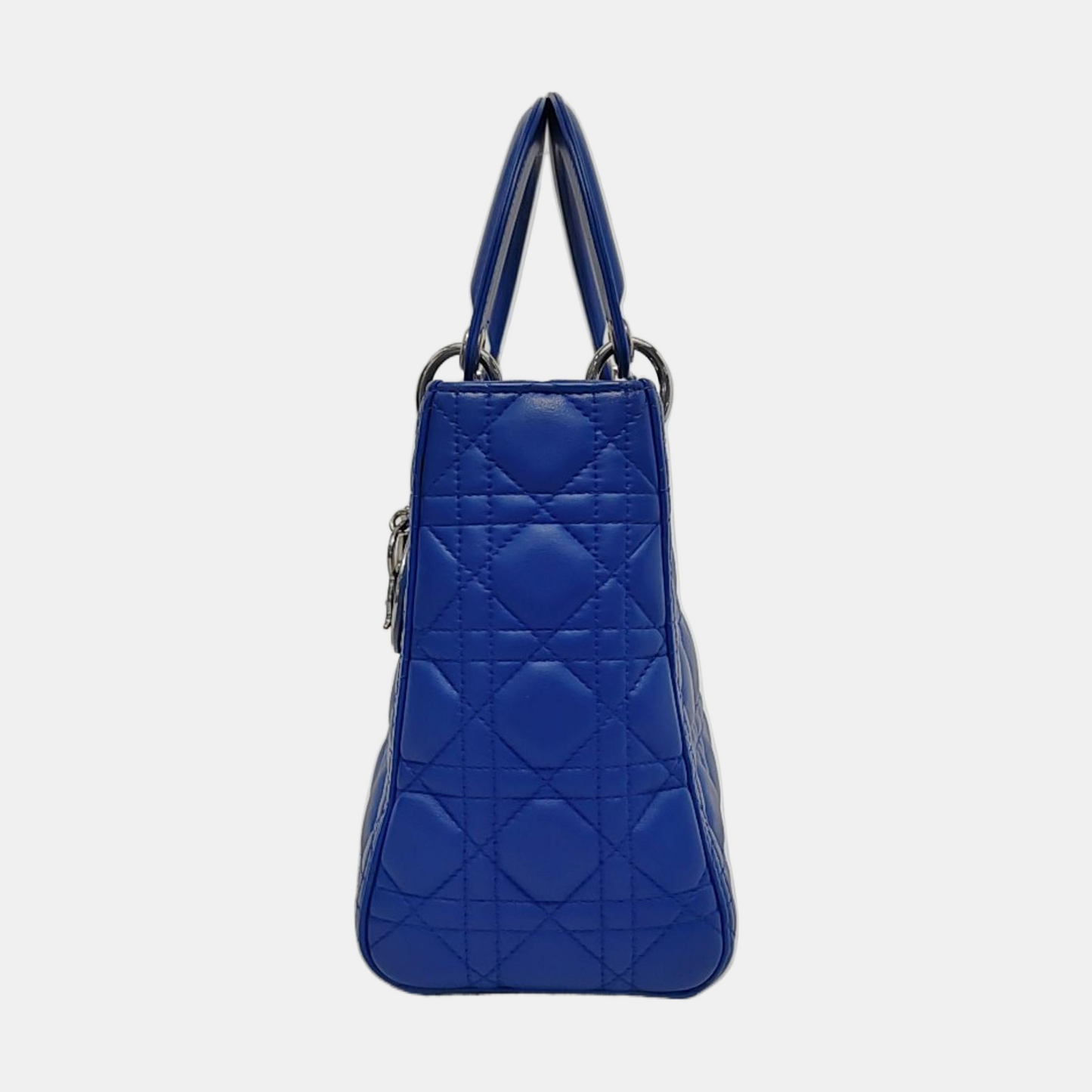 Dior Lady Medium Royal Lambskin Hardware Handbag Leather Blue Travel Bag