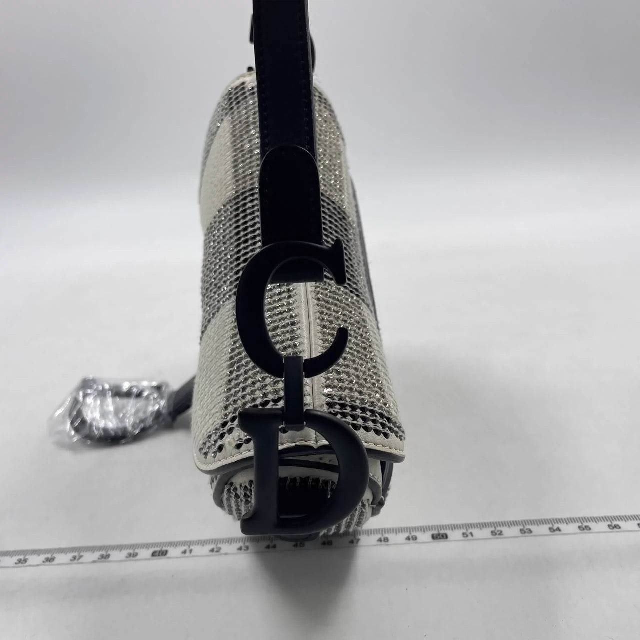 Dior Saddle Mini Beaded And Checkered Pattern Handbag Black White Travel Bag