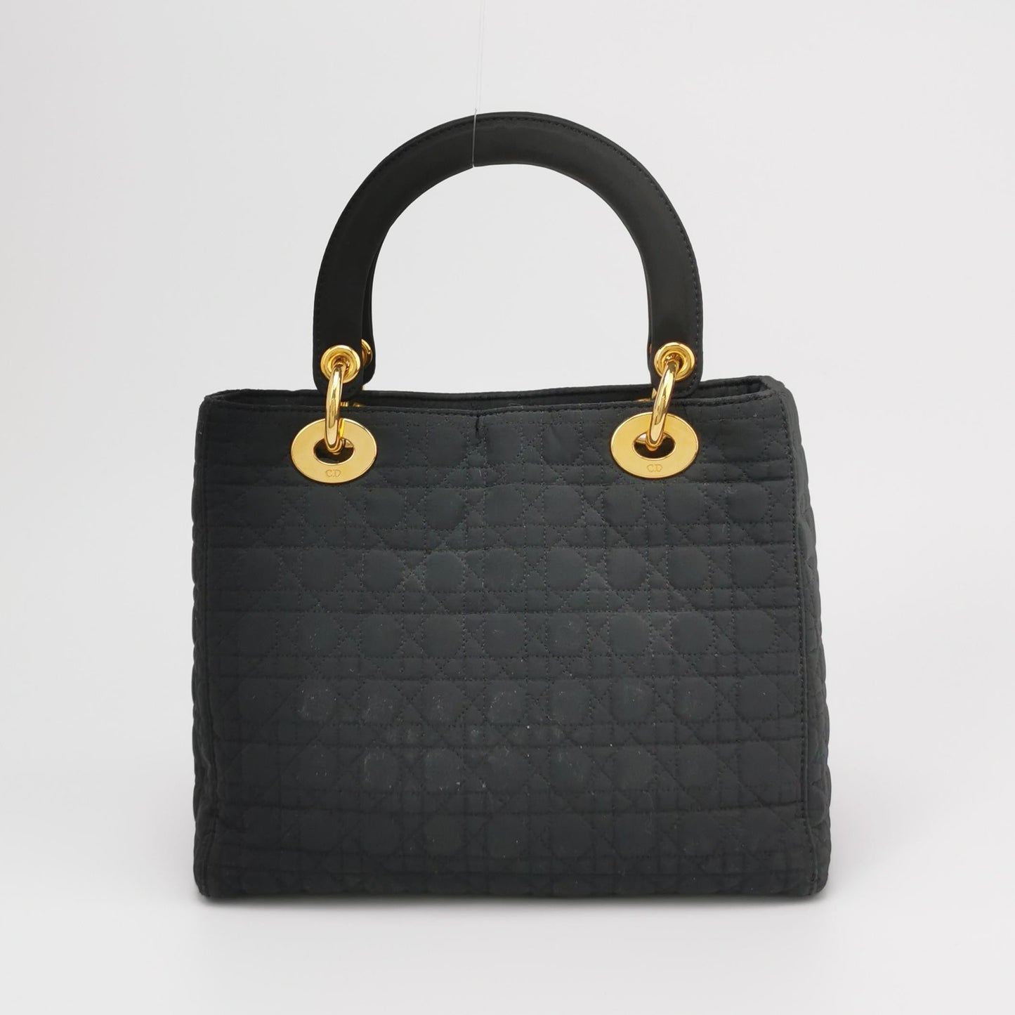 Dior Lady Cloth With Yellow Tone Hardware Handbag Black Gold Travel Bag