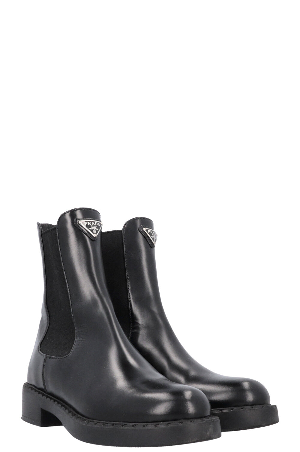 Prada Triangle Chelsea Boots Leather Black Logo Shoes