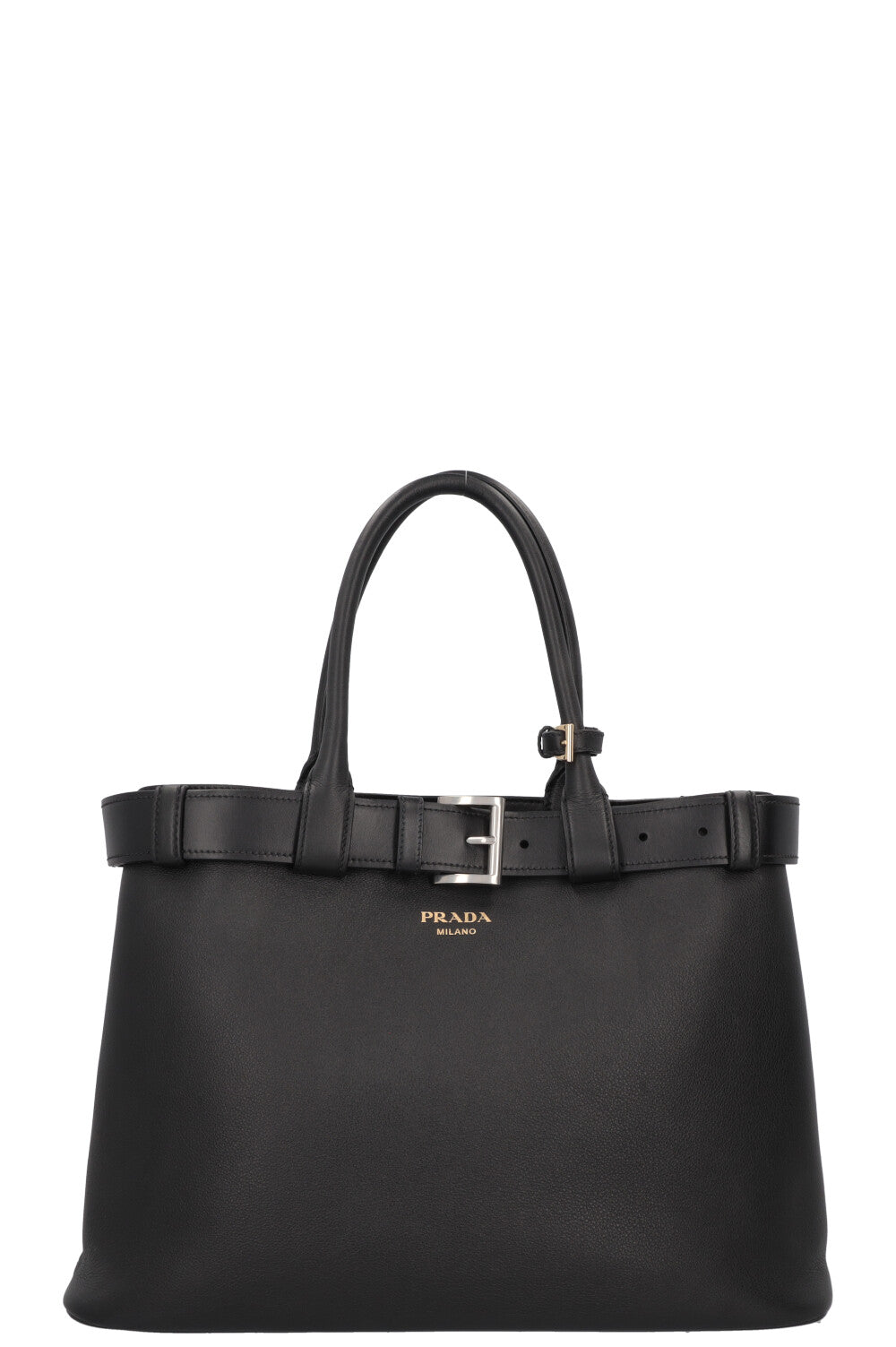 Prada Tote Bag Buckle Belt Bag Leather Black Large