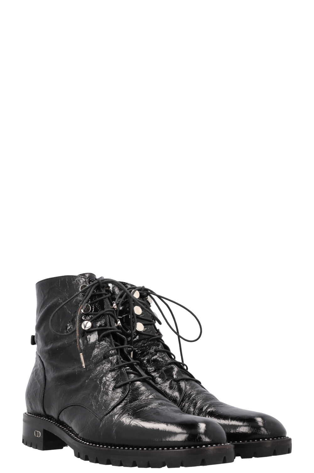Dior Rebelle Boots Crinkled Leather Patent Black Shoes