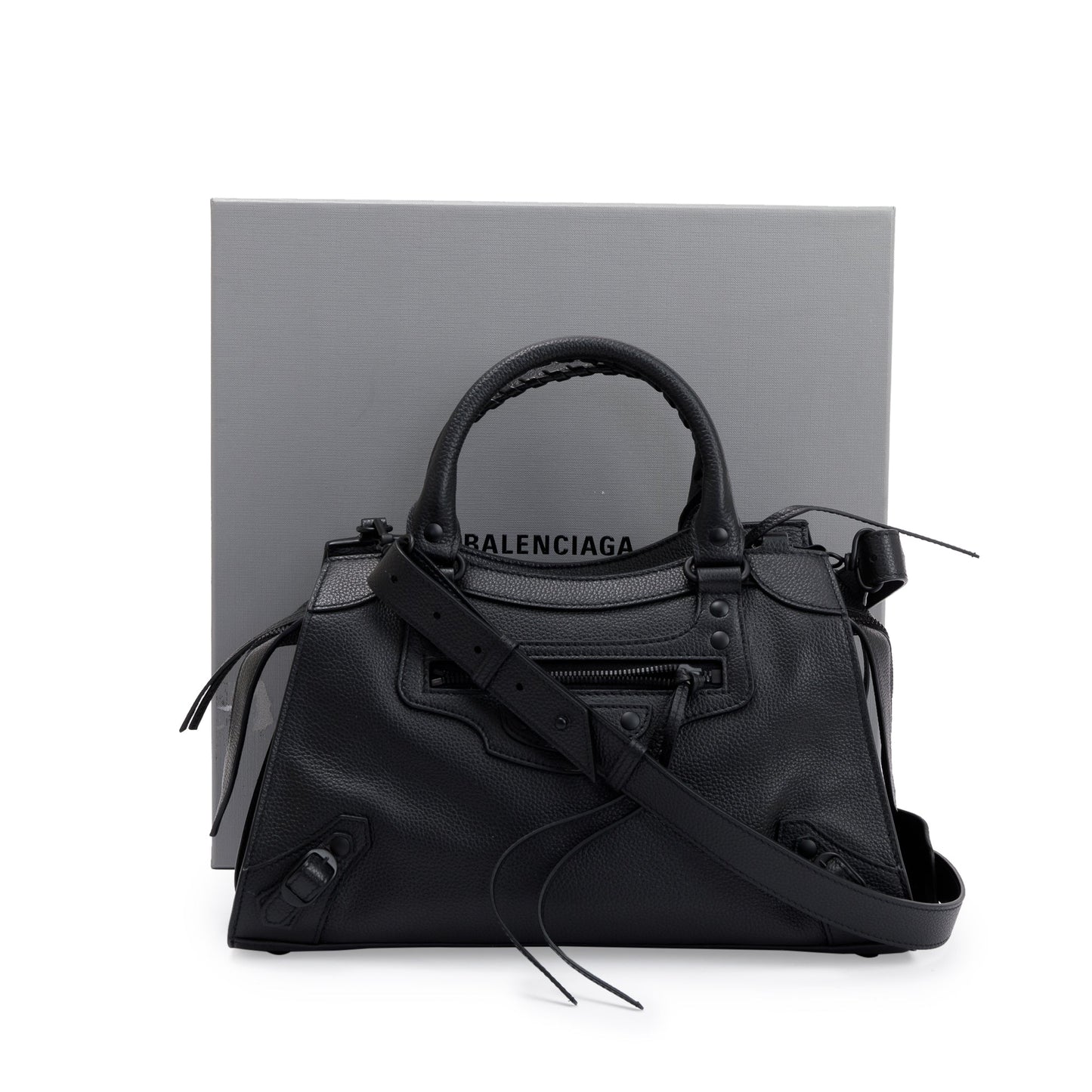 Balenciaga Calfskin Neo Classic Top Handle Bag Leather Black Travel Bag Receipt 44917
