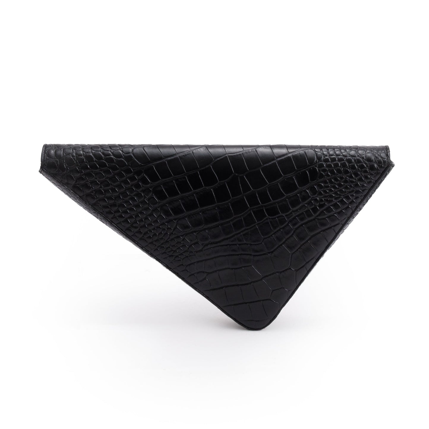 Balenciaga Croc Embossed Calfskin Triangle Clutch Leather Black Clutch Bag