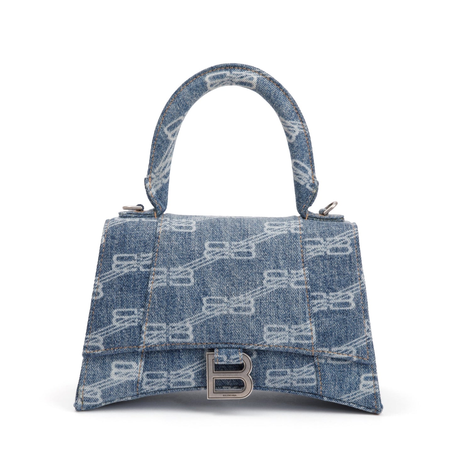 Balenciaga Bb Small Hourglass Top Handle Bag Denim Monogram Travel Bag