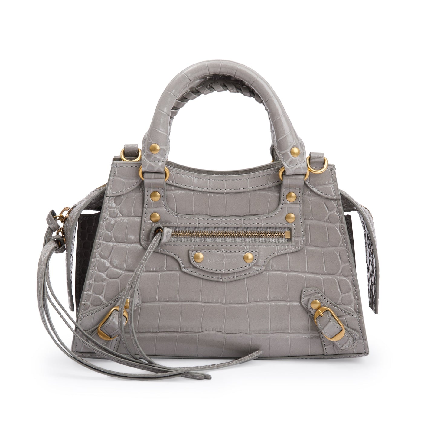 Balenciaga Grey Crocodile Embossed Calfskin Neo Classic Top Leather Mini Travel Bag