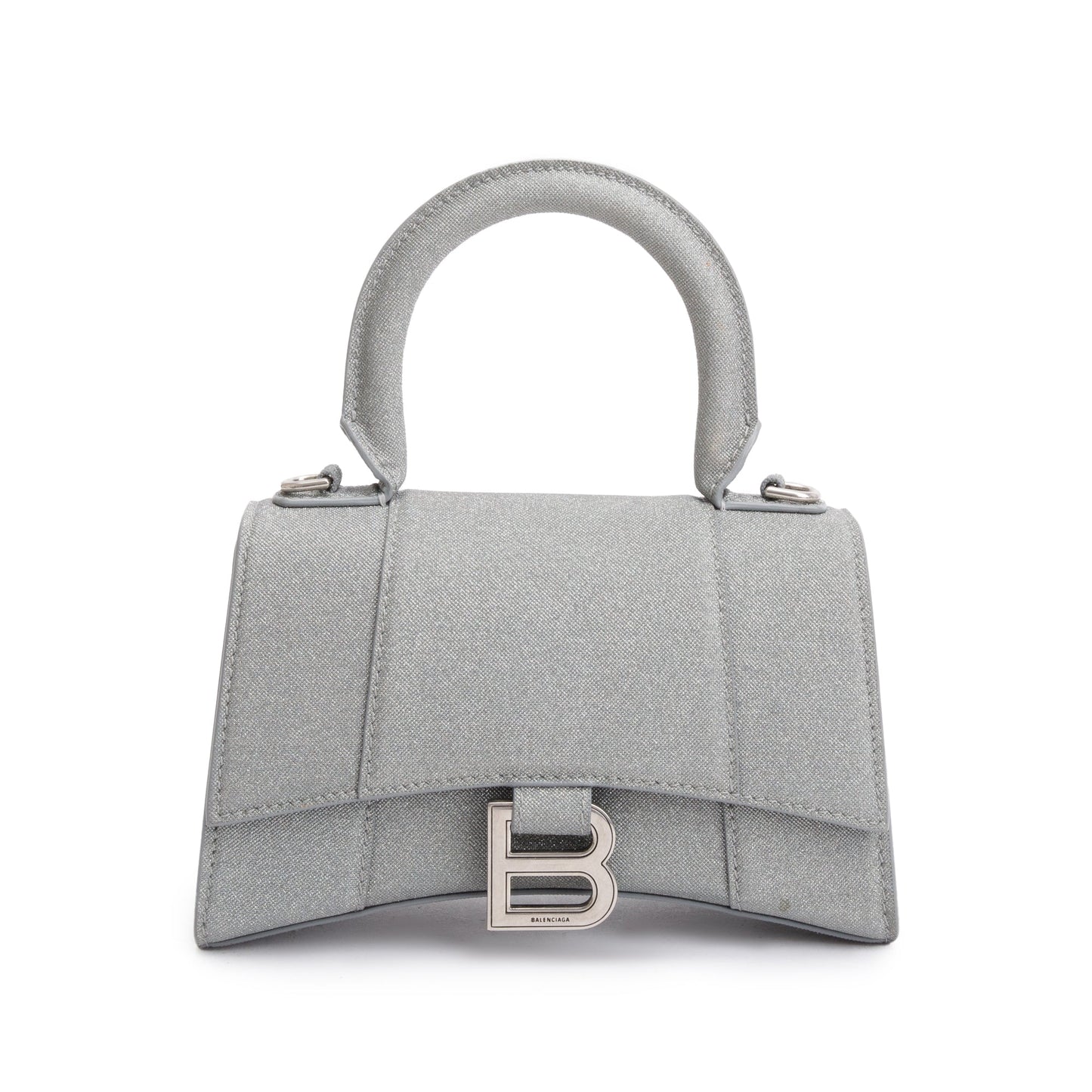 Balenciaga Grey Glitter Fabric Xs Hourglass Top Handle Travel Bag