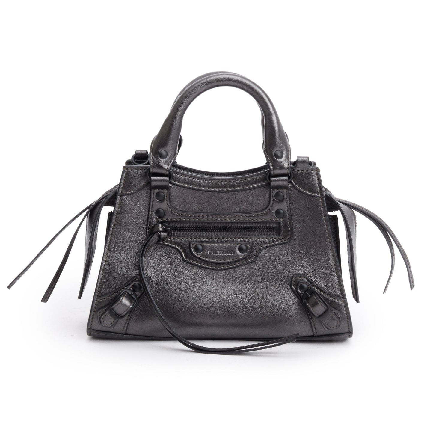 Balenciaga Grey Metallic Calfskin Neo Classic Top Handle Leather Mini Travel Bag