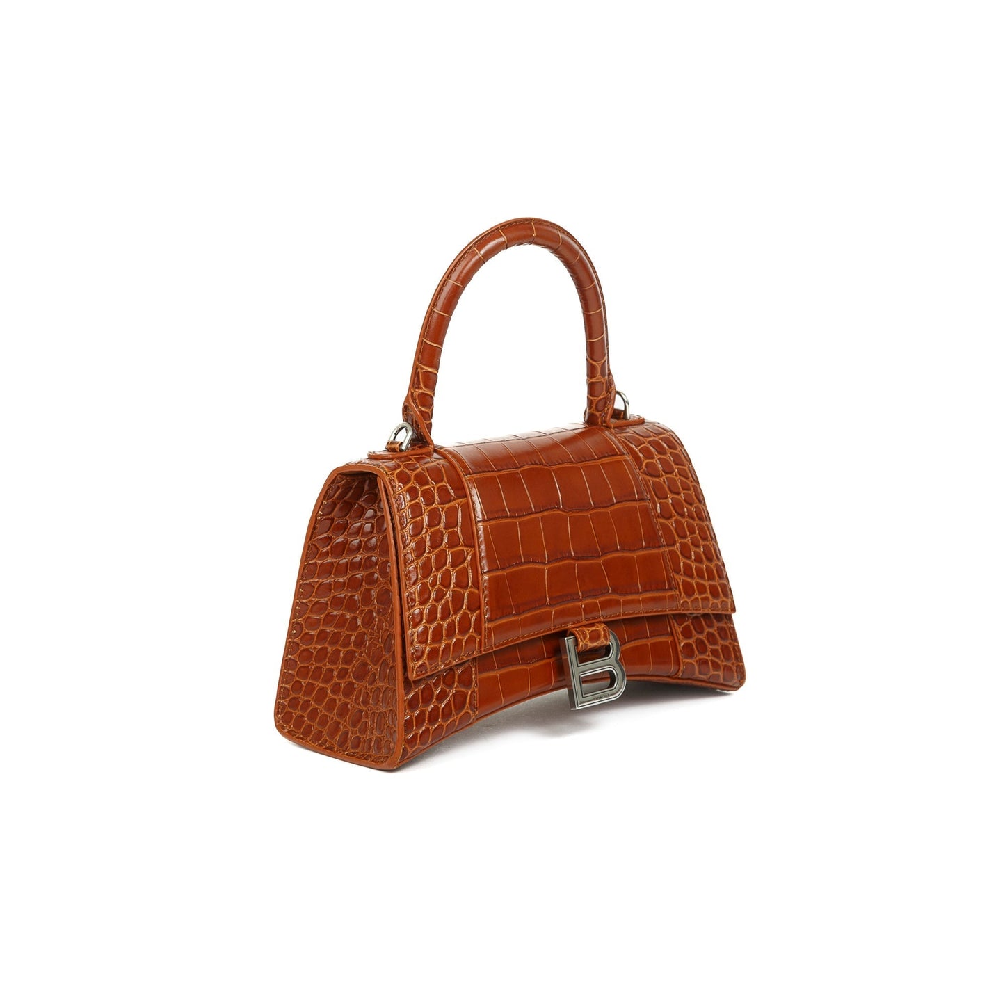 Balenciaga Croc Embossed Hourglass Top Handle Bag Brown Small Travel Bag