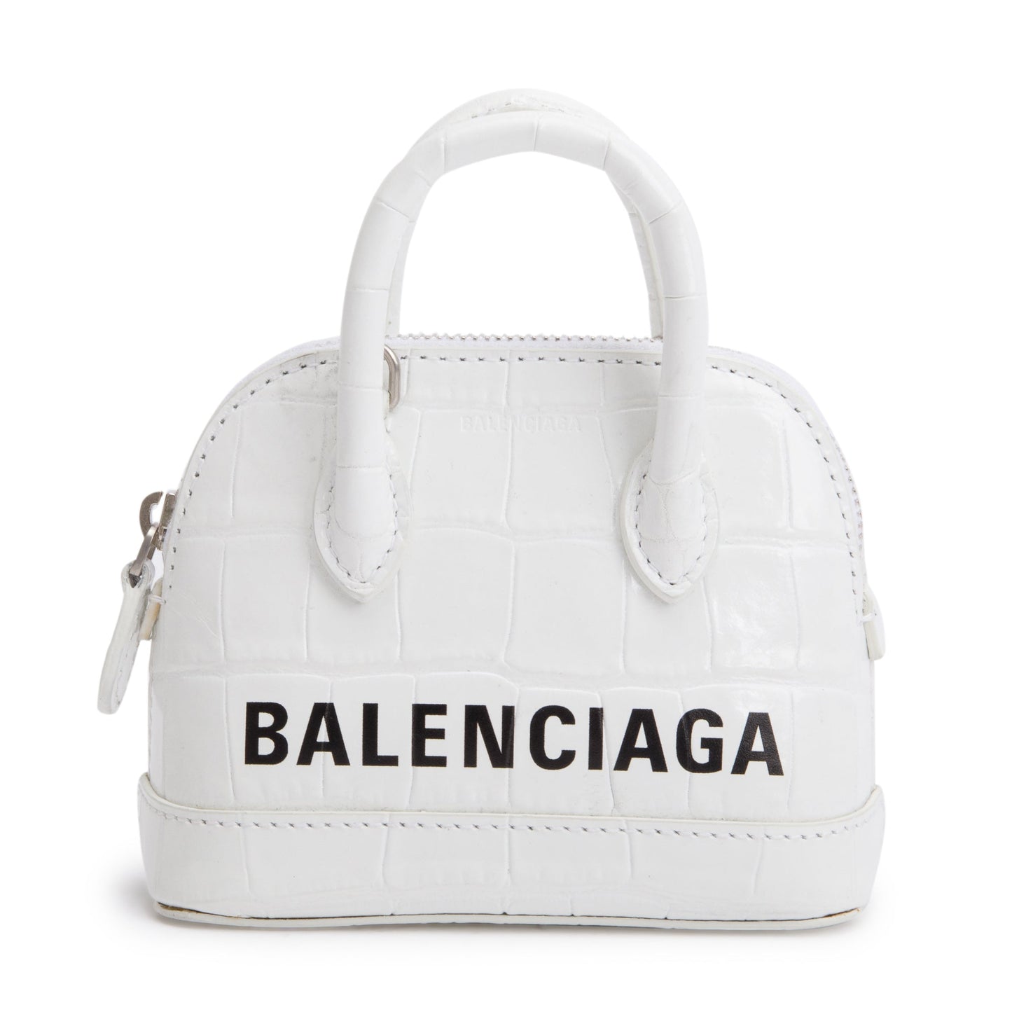 Balenciaga Crocodile Embossed Ville Top Handle Bag White Mini Travel Bag