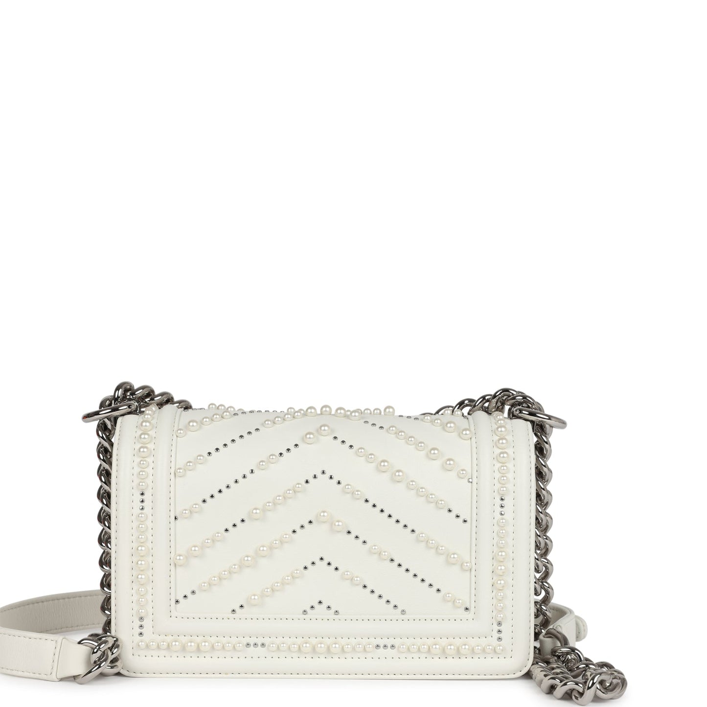 Chanel Small Pearl Boy White Calfskin Silver Hardware Accessory
