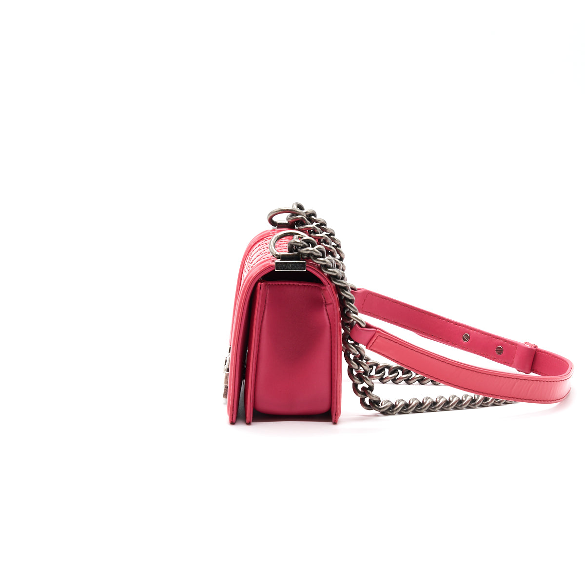 Chanel Small Leboy Patent Leather Pink Ruthenium Hardware Bag