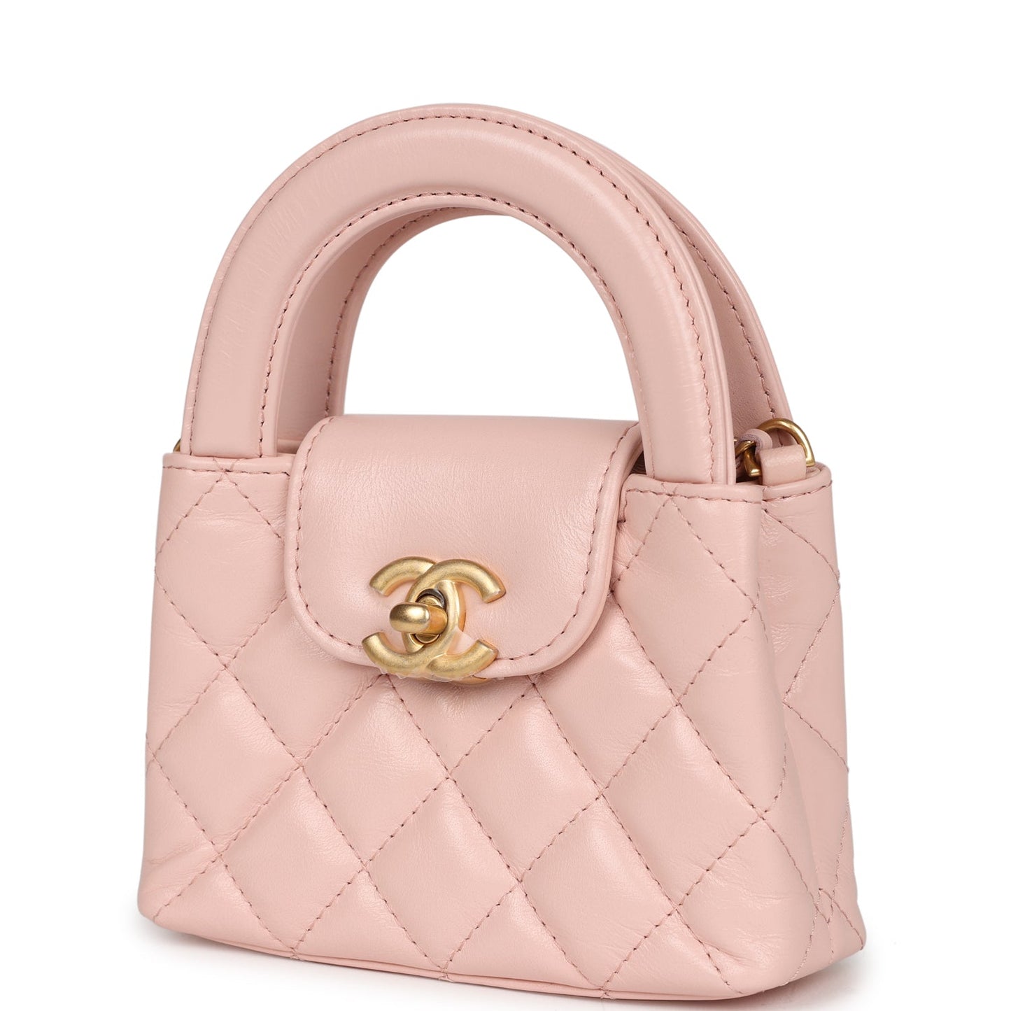 Chanel Nano Kelly Shopper Light Pink Shiny Aged Calfskin Brushed Gold Hardware Accessory