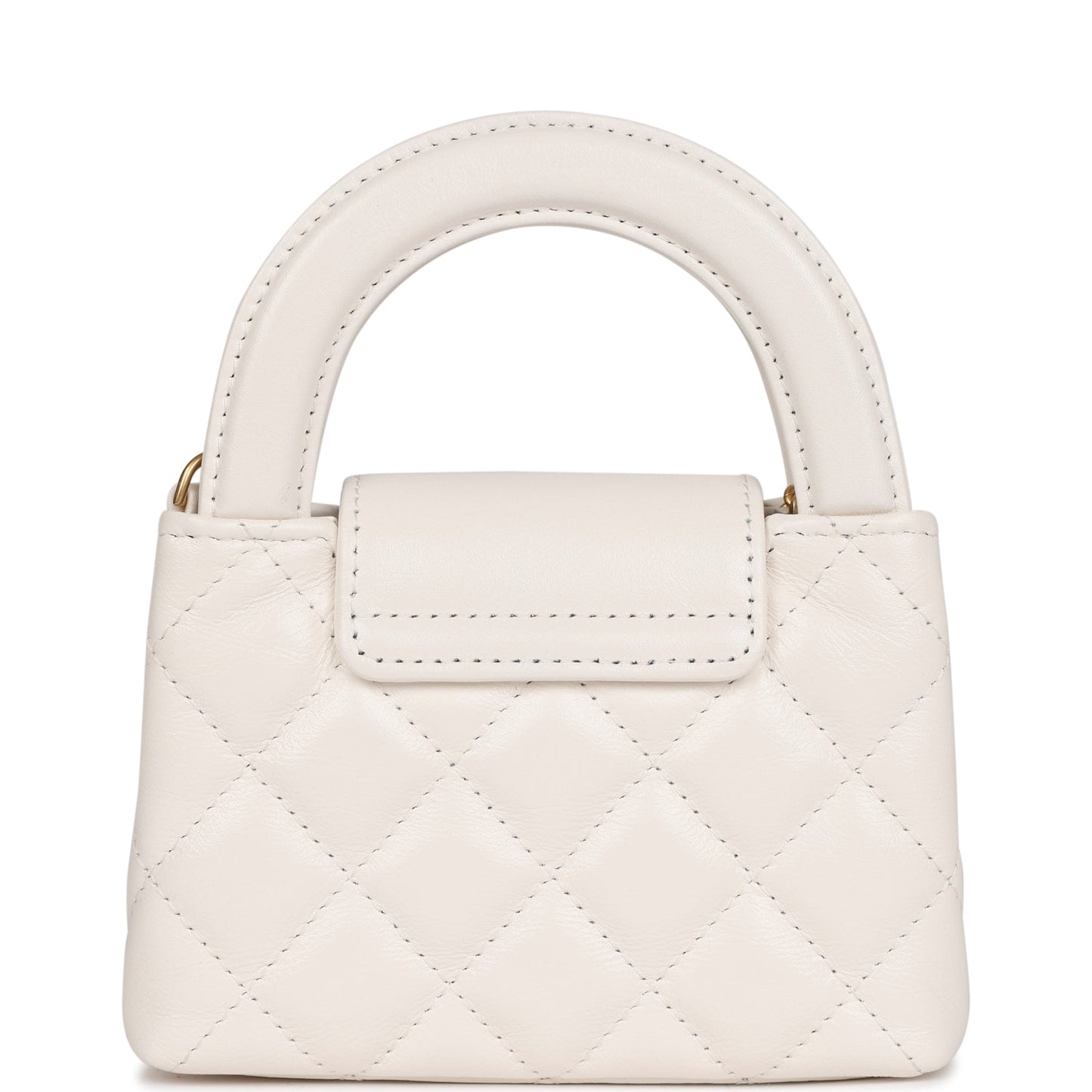 Chanel Nano Kelly Shopper White Shiny Aged Calfskin Brushed Gold Hardware Accessory