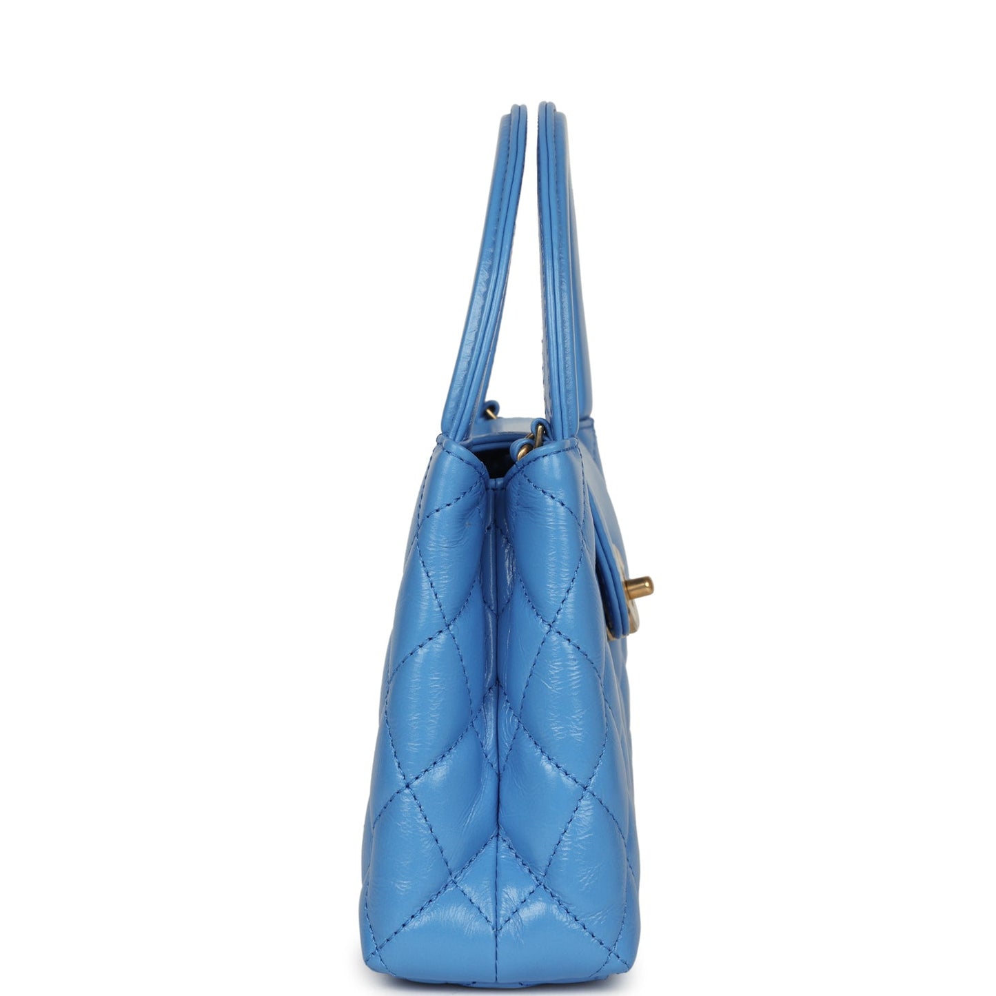 Small Kelly Shopper Blue Shiny Aged Calfskin Brushed Gold Hardware Accessory Refined