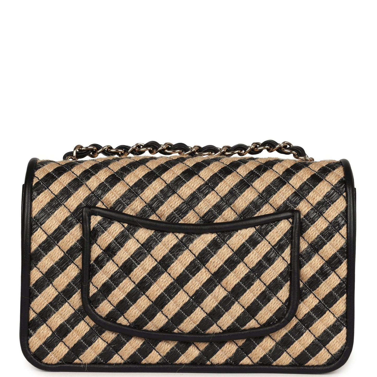Chanel Small Urban Jungle Flap Beige and Black Stripe Raffia Jute Gold Hardware Accessory
