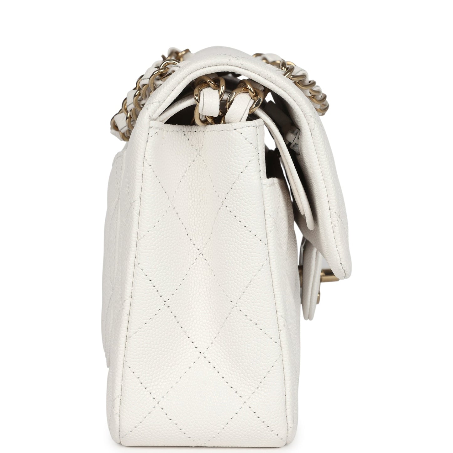 Small Classic Double Flap White Caviar Light Gold Hardware Accessory Signature