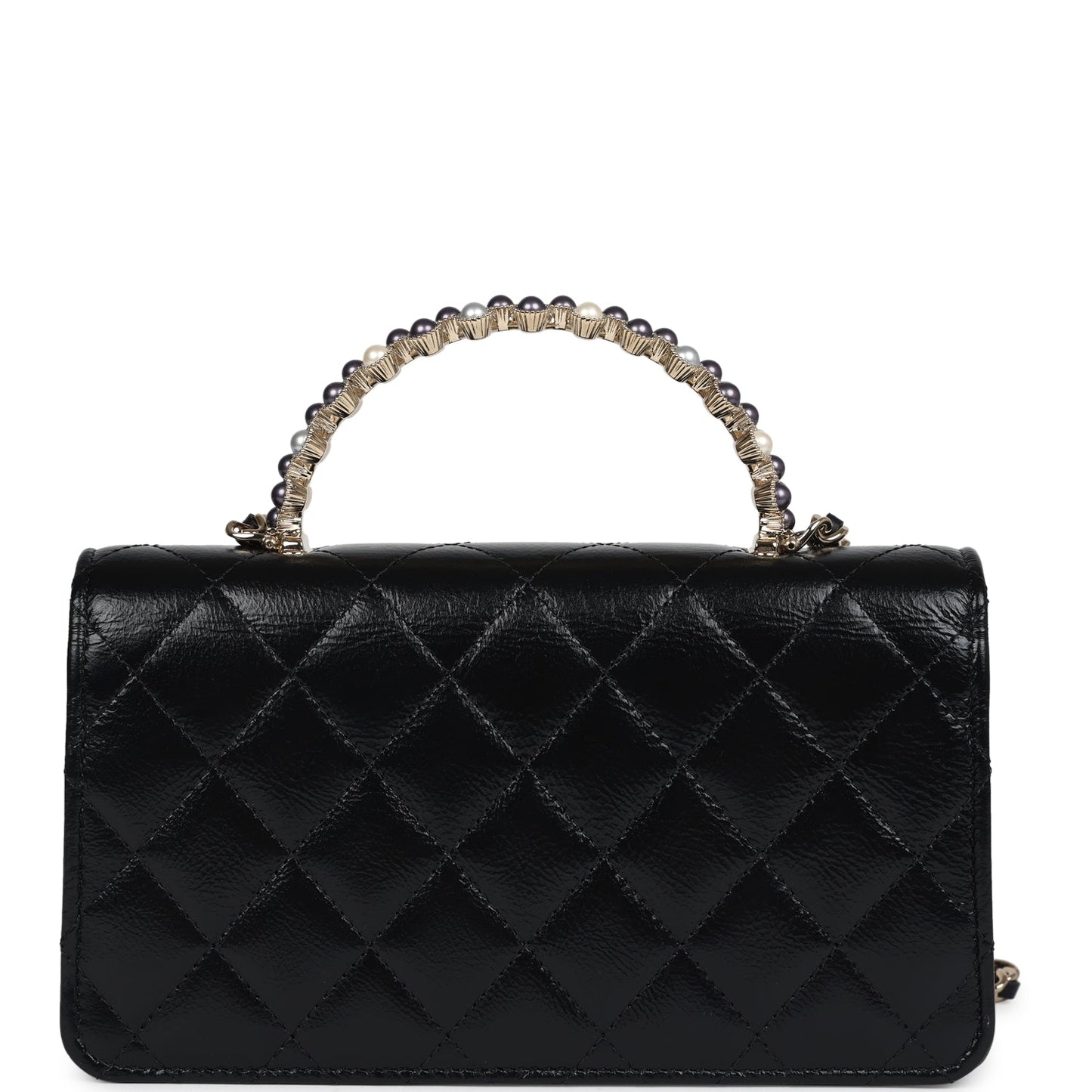 Chanel Pearl Top Handle Wallet on Chain WOC Black Shiny Aged Calfskin Light Gold Hardware Bag