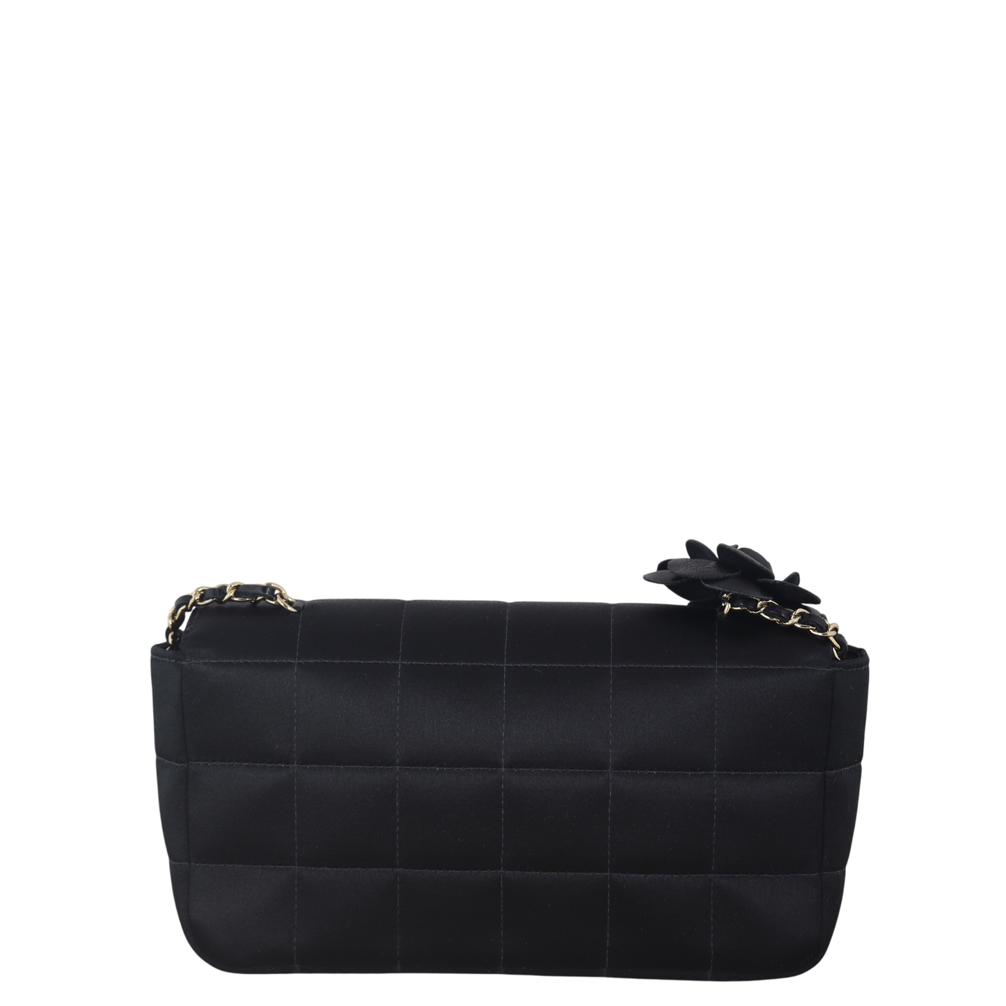 Chanel Camellia Chocolate Bar Flap Bag Mini Satin Quilted Crossbody Bag