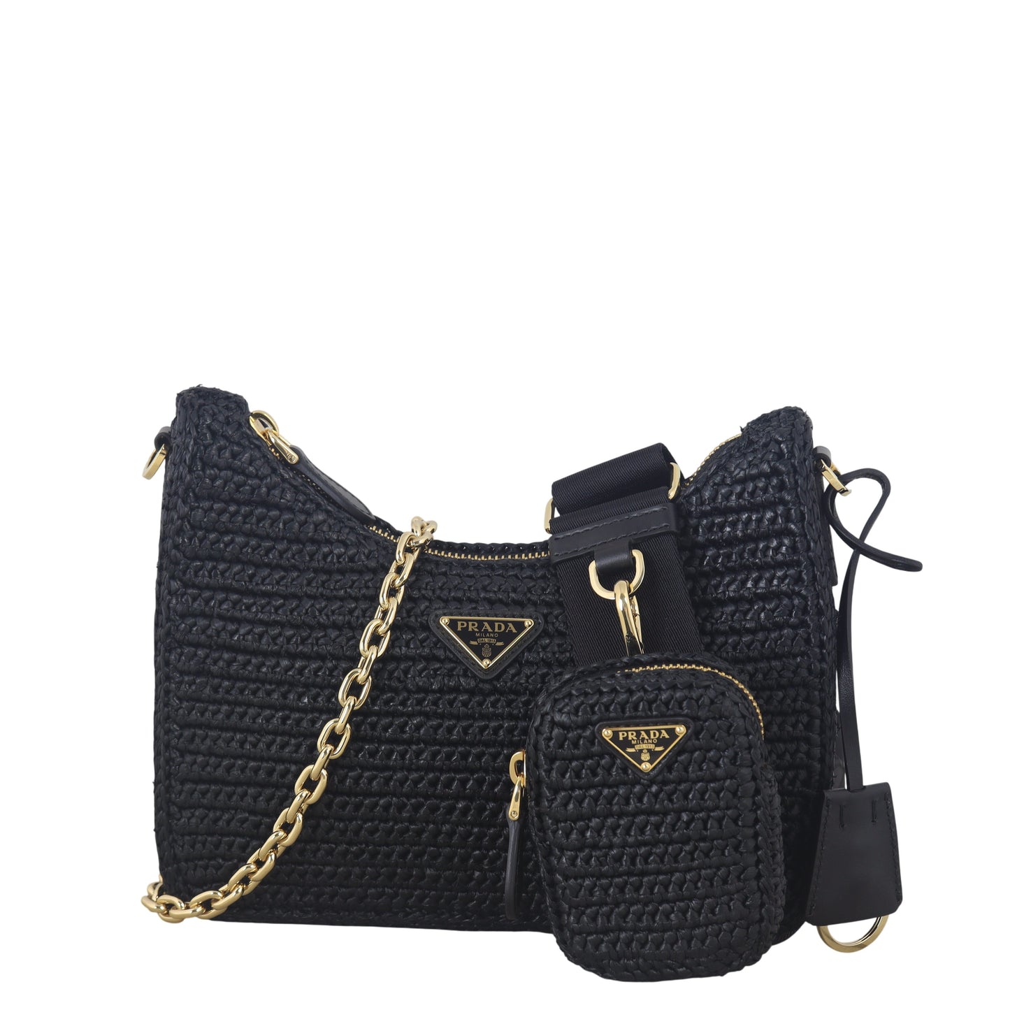 Prada Crossbody Bag Re-Edition Crochet Shoulder Bag 2 Raffia Black