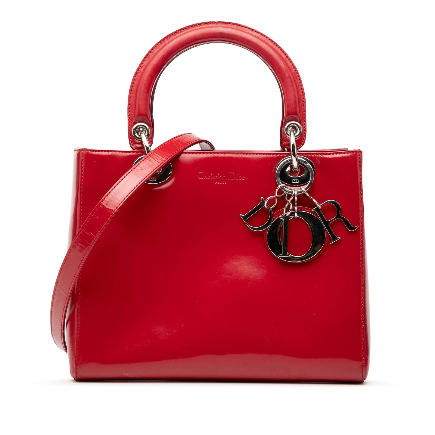 Dior Handbag Lady Satchel Patent Red Medium Satchel Bag