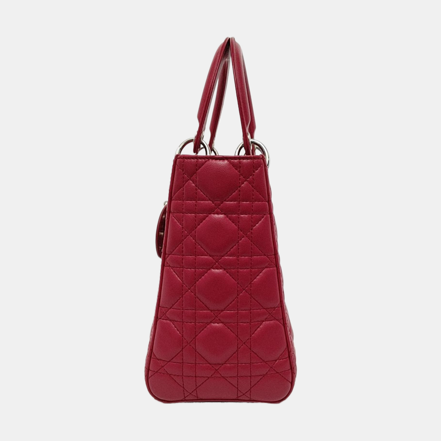 Dior Lady Medium Lambskin Hardware Strap Handbag Leather Red Travel Bag