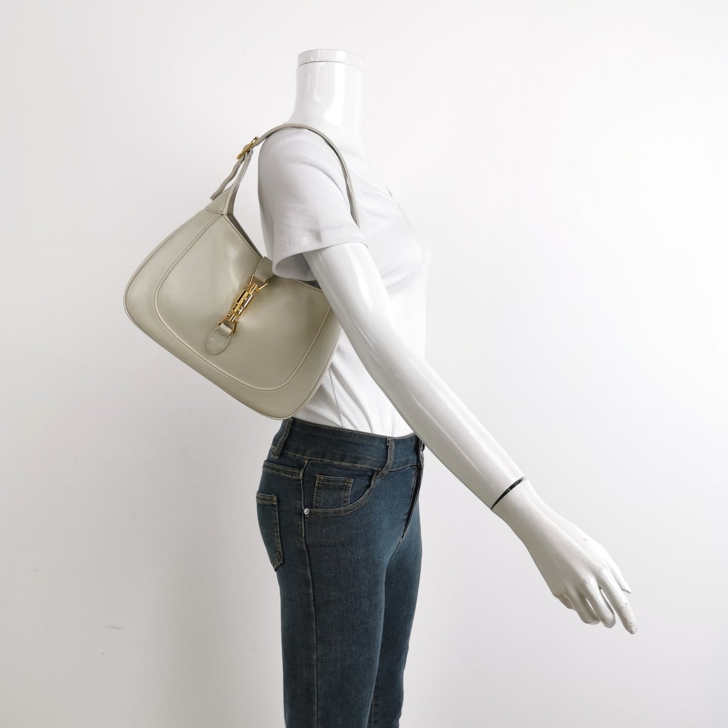 Gucci Jackie Adjustable Strap Leather White Small Travel Bag