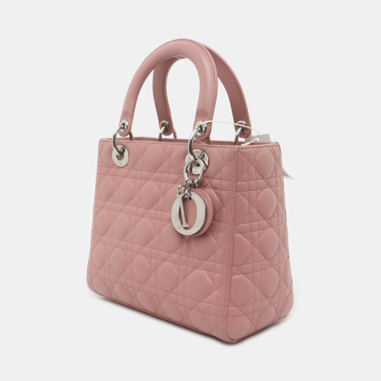 Dior Lady Medium Handbag Lipstick Cannage Hardware Leather Pink Travel Bag