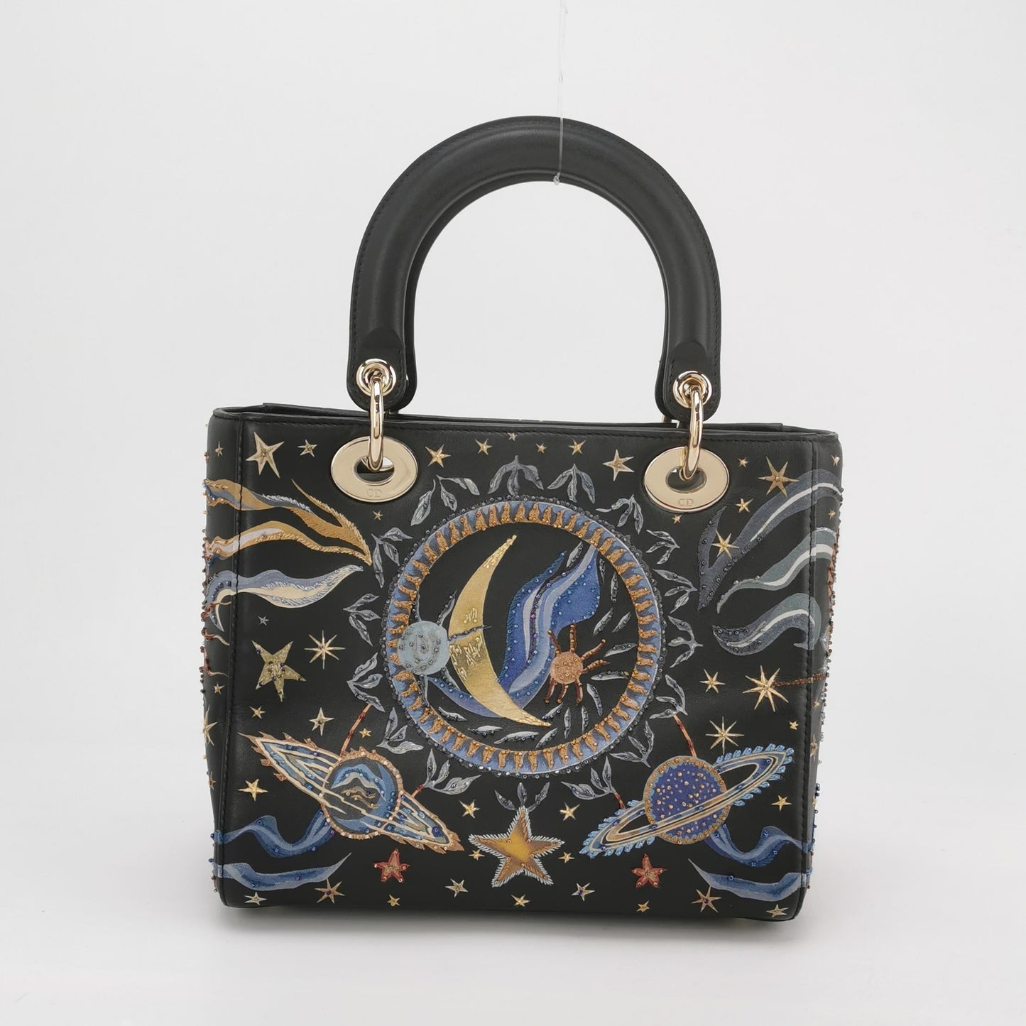 Dior Lady Medium Nature Ballet Star Embroidery Handbag Leather Black Travel Bag