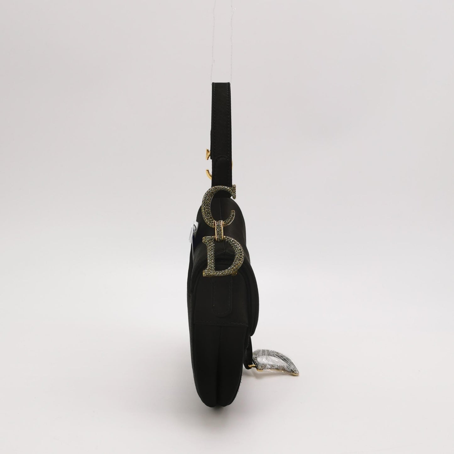 Dior Saddle Silk Handbag With Crystals Satin Black Travel Bag