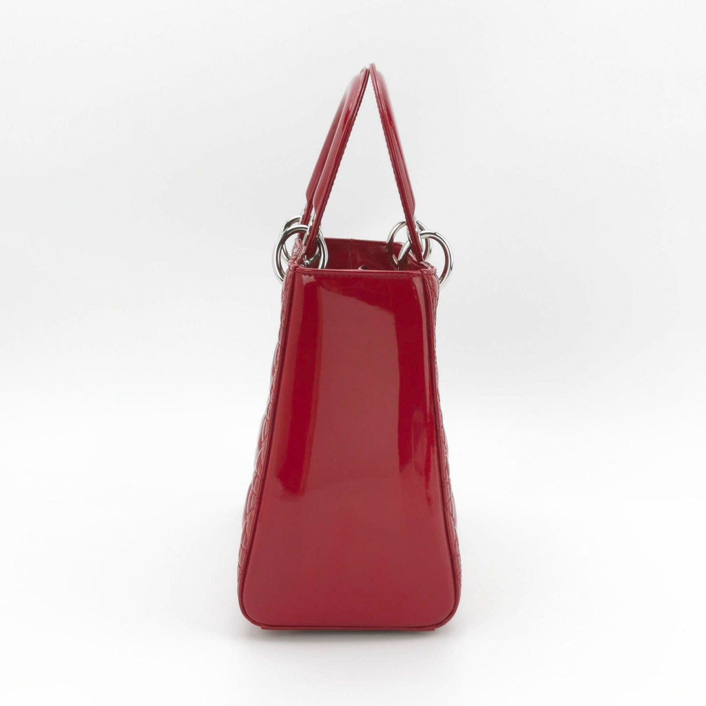 Dior Lady Medium Burgundy Patent Handbag Hardware Leather Red Travel Bag Silver Hardware