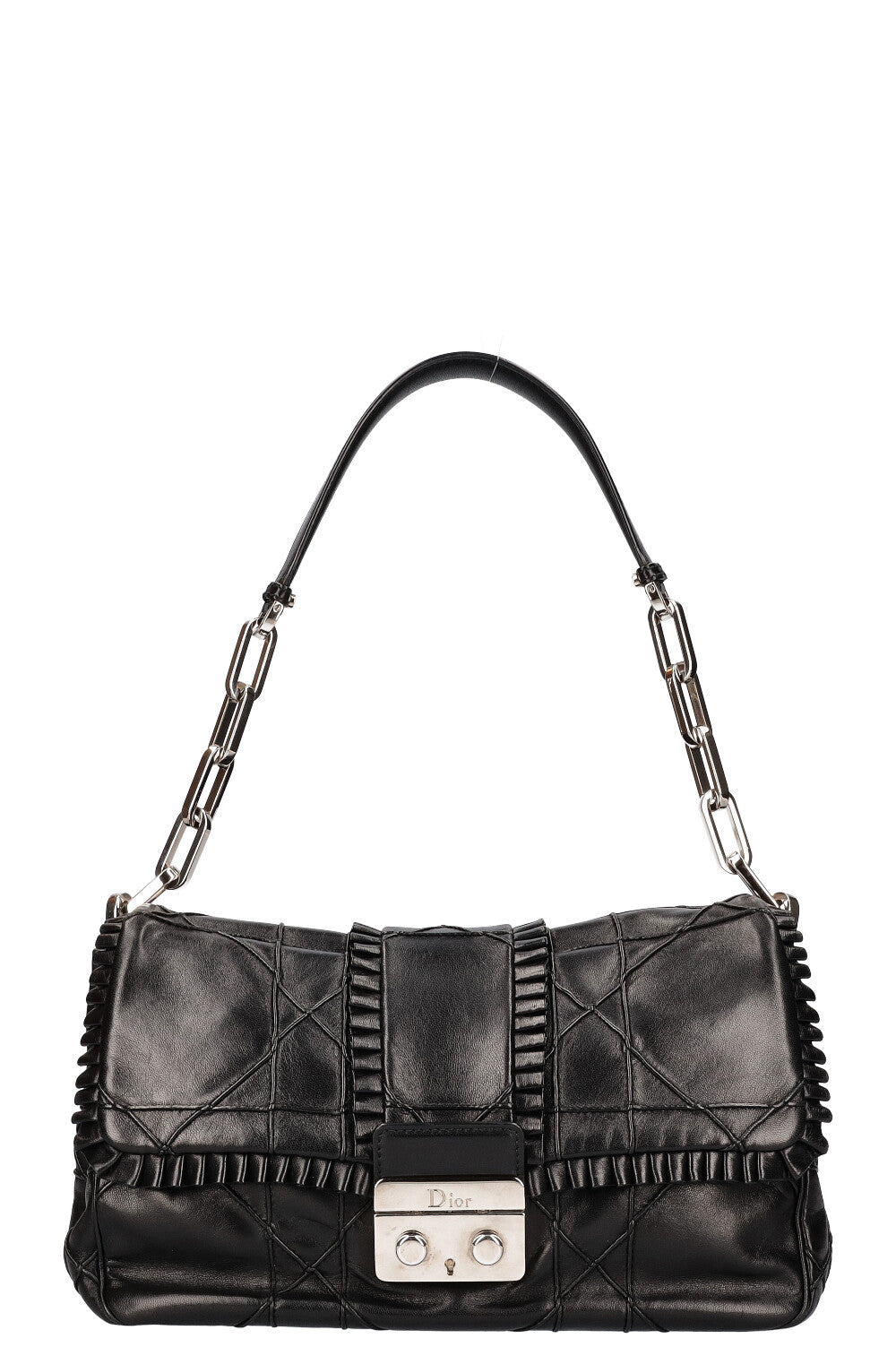 Dior New Lock Ruffle Bag Black Flap Handbag