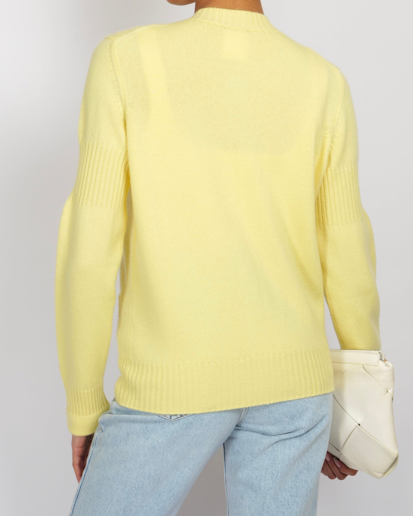 Chanel Yellow Cashmere Cardigan with Silver CC Logo Buttons Size FR 38 (UK 10) Apparel