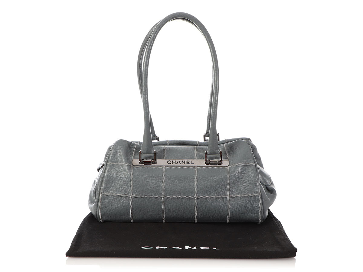 Chanel Gray Chocolate Bar- Caviar LAX Duffle Quilted Satchel Bag