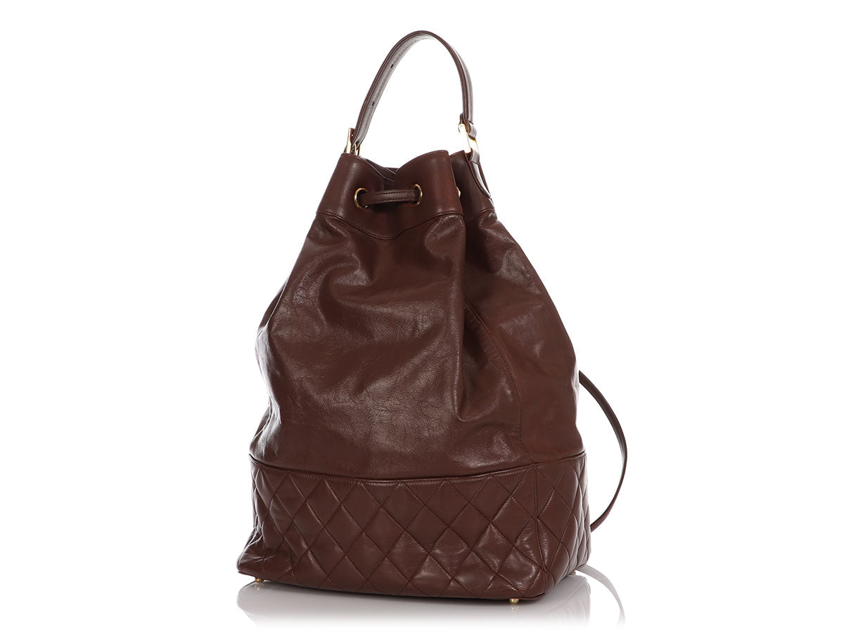 Chanel Drawstring Backpack Sling Bag Brown Large Jewelry
